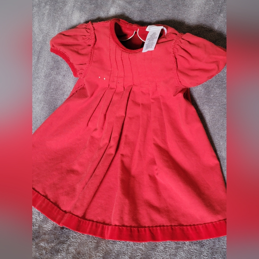 Adorable Vintage Red Dress with Peter Pan Collar 100% Cotton Velvet Look 18M - Picture 9 of 11